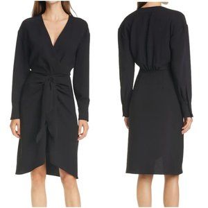 NWT ba&sh Kiari Wrap-effect Crepe Dress black size S small pleated long sleeve